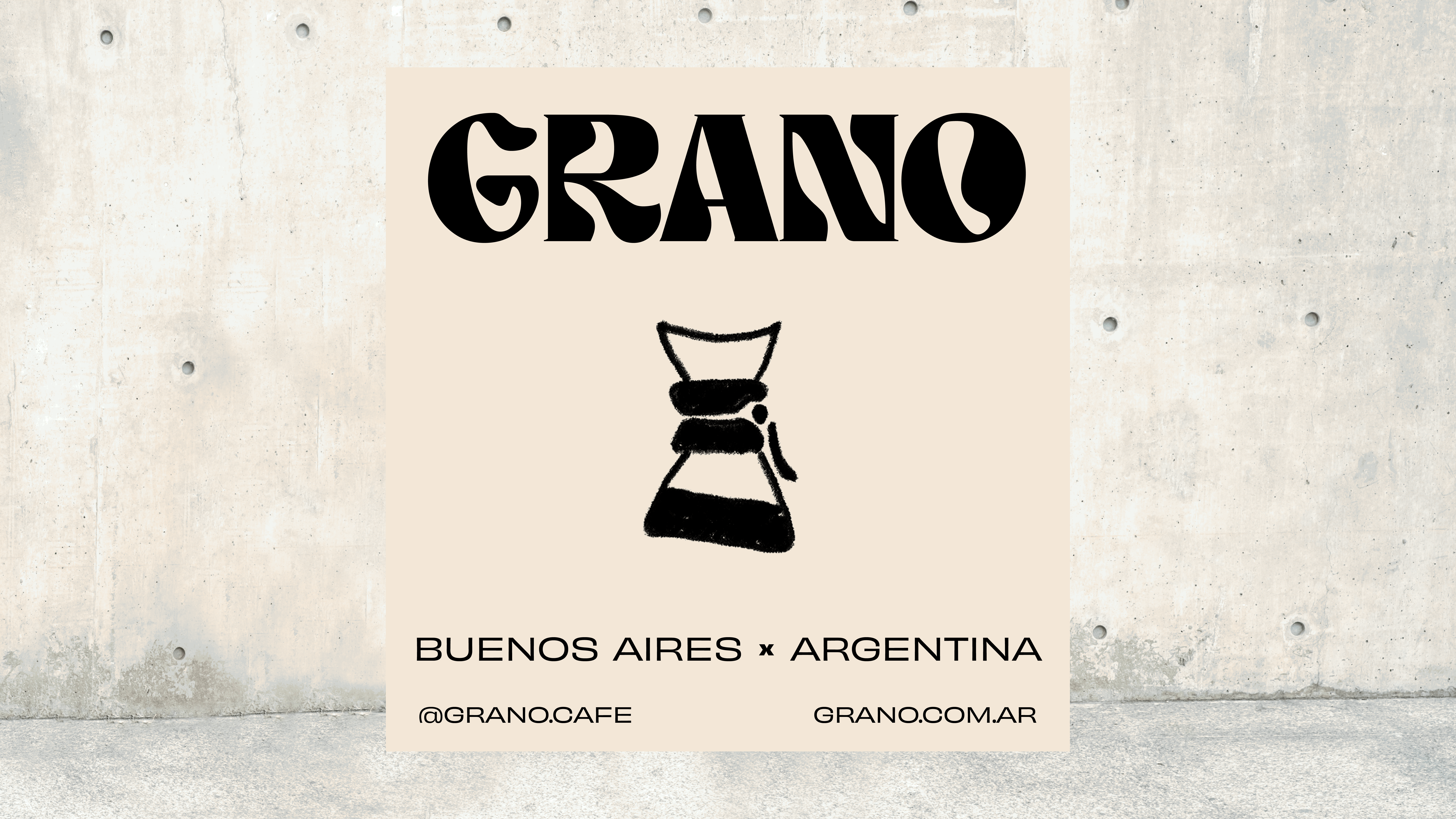 Póster animado GRANO sobre pared de concreto